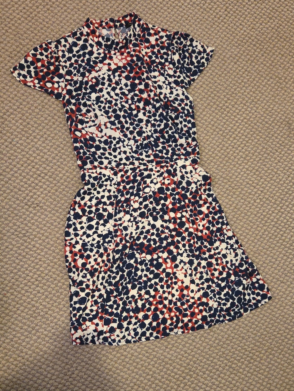 City Studio Navy, Orange and White Short Sleeve Printed Mini Dress Sz M